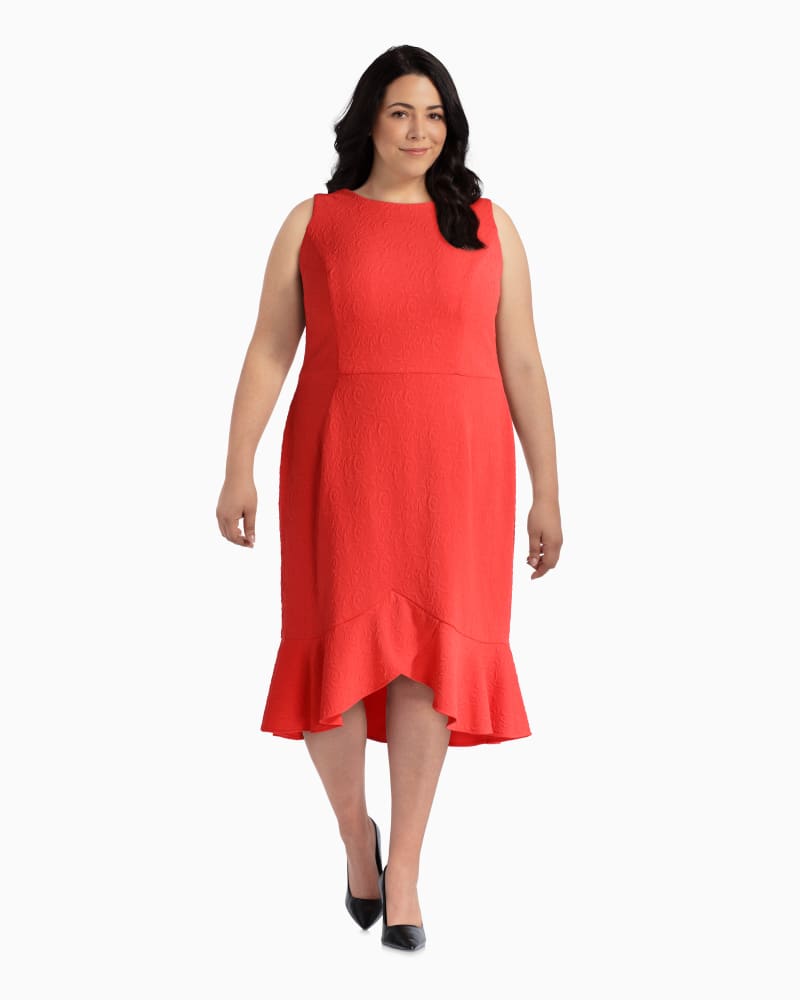 Plus size model with rectangle body shape wearing Salinas Ruffle Hem Dress by Sabrina Collective | Dia&Co | dia_product_style_image_id:110857